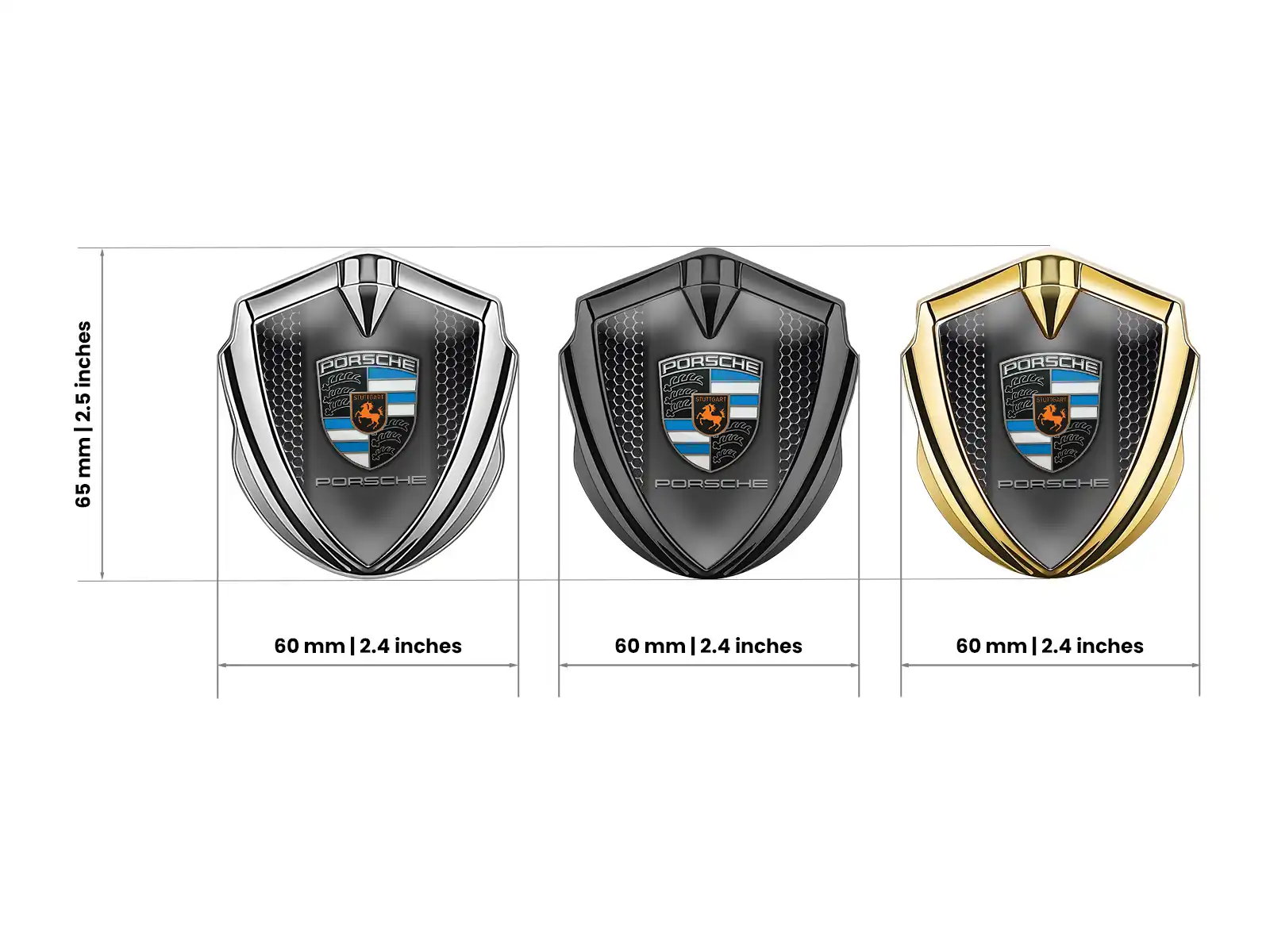 Porsche Domed Emblem Badge Pro Style Stainless Steel